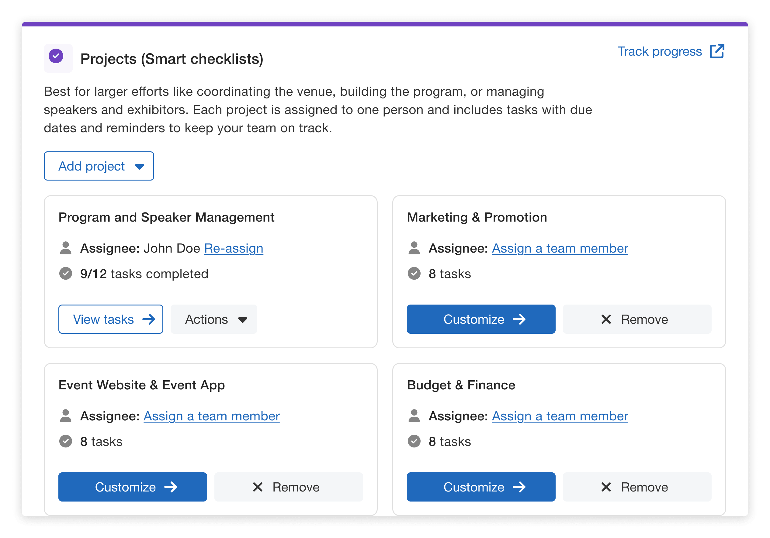 Manage projects (smart checklists)