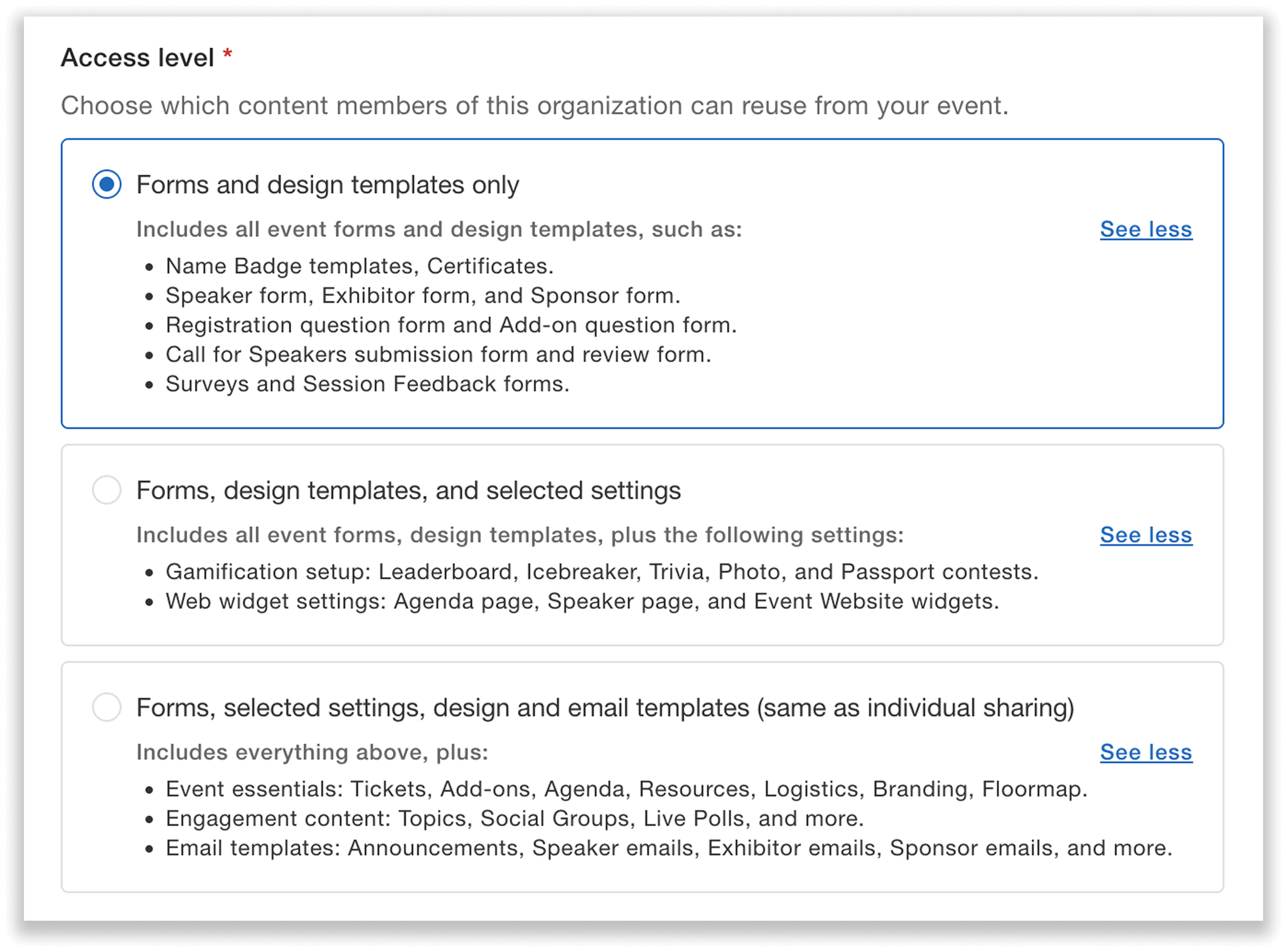 Access level options