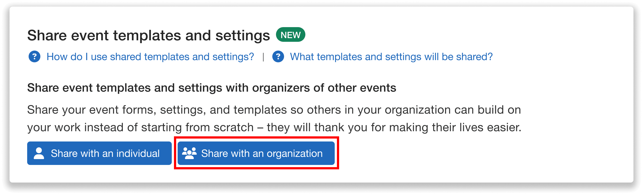 Share templates with orgs button