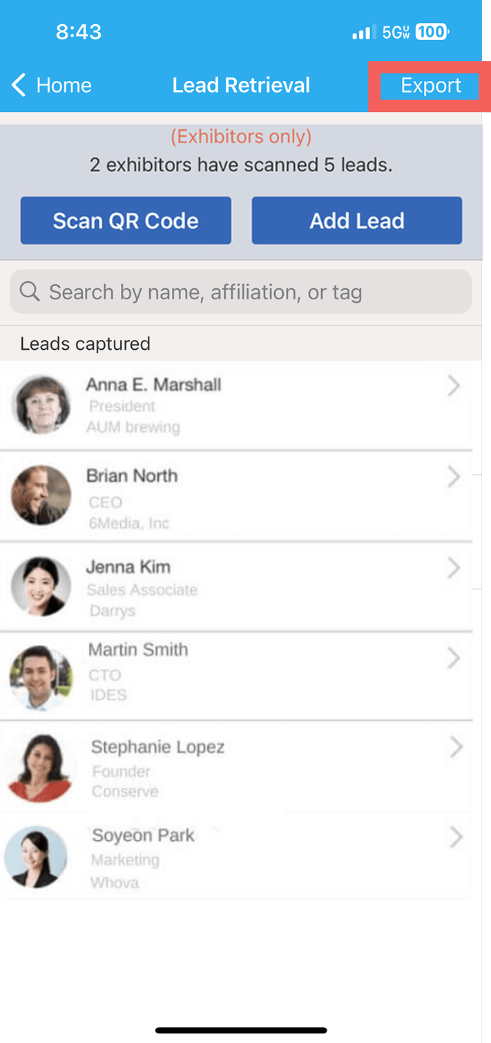 Click Export On Your Leads Dashboard