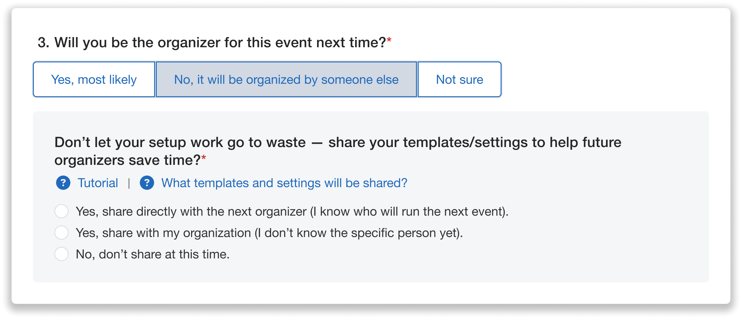 New Organizer Handover Post Event Survey Question